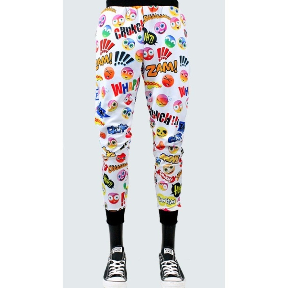 Kayden K Jogger Pants Mens Large Skinny Crazy Emoji Poly Stretch New Made in USA